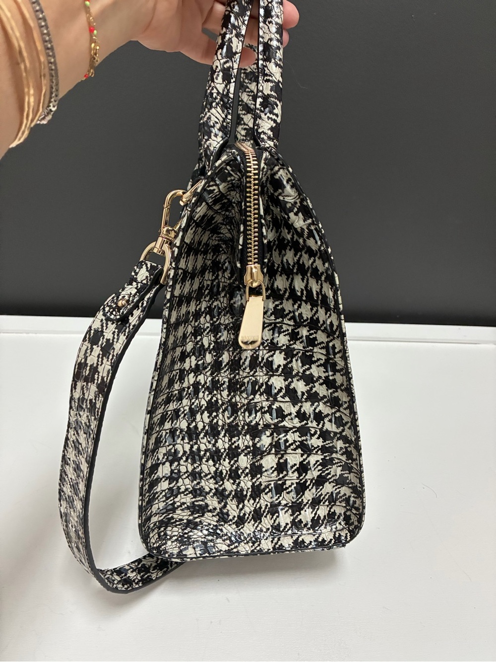 Brahmin NWT Black & White Houndstooth Structured Tote Bag - Picture 4 of 7
